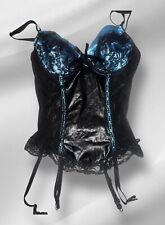 Vintage Boned Corset  Top Lace Black Blue Size 30 ‘’ Chest