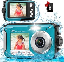 Underwater Digital Camera 4K 11FT Waterproof with 32GB Card 56MP Autofocus Dual-