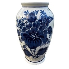 Blauw Delfts Hand-Painted Floral Ceramic 6 inch Vase Holland 1946/14 Vintage 70s