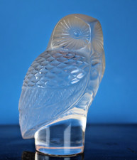 Vtg LALIQUE France “Chouette Hibou” Owl Paperweight Figurine Signed Crystal 1960