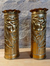 2 DOUILLES SCULPTÉES OBUS CANON 75 ARTISANAT DE TRANCHÉES POILU GUERRE 14-18 WW1