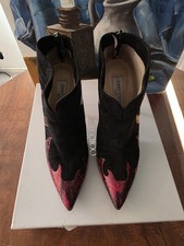 Jimmy Choo black ankle boots Elaphe Snake/suede Plames pointed toe Back Zipper