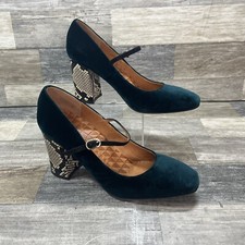 Chie Mihara Vache Heels Women's US 9.5 EU 39 Holly Green Velvet Snake Mary Janes