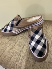 Burberry Nova Plaid Canvas Tan  Slip on Mule Sneakers Size US 9