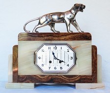 Pendule art déco onyx avec panthère bronze signée HUGUES clock