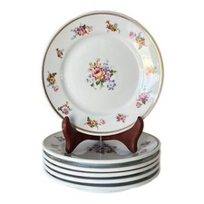 Porcelain de Baudour Salad Plate Floral Round Gold Trim Cerabel Belgium 6Pc