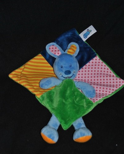 Peluche doudou lapin plat bleu