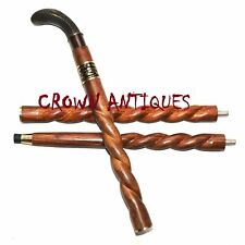 Canne De Marche En Bois Antique Victorienne Avec Poignée En Laiton