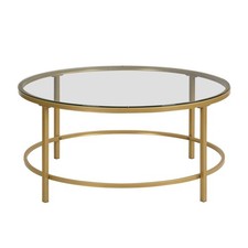 Table Basse Ronde En Verre Clair Et Or De 36"
