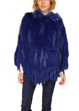 Poncho,cape en fourrure lapin, Capuche, couleur Bleu Roi