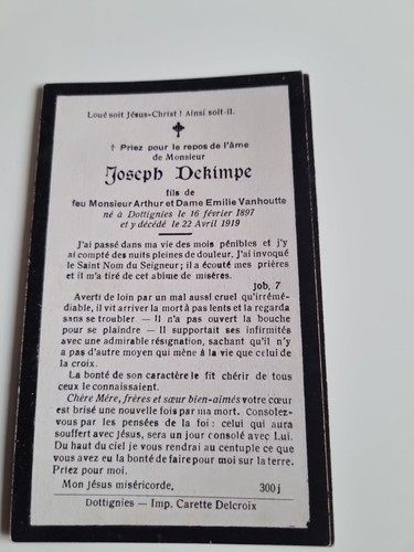 Image mortuaire belge - belge,