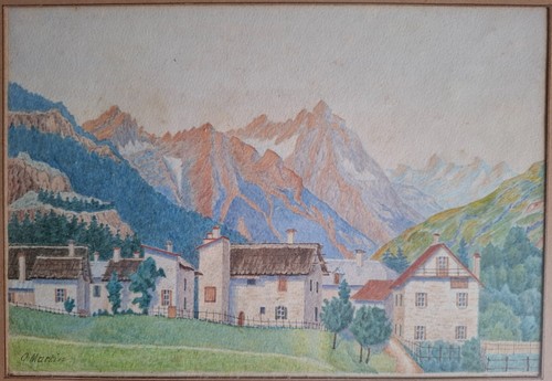 Ancienne aquarelle paysage