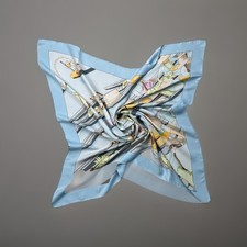 Foulard Hermes Marche Flottant Du Lac Inle II Silk Scarf Light Blue 35 × 33.5 in
