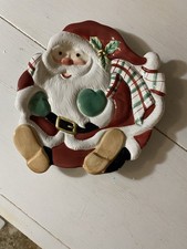 Fitz And Floyd Essentials Plaid Christmas Santa Canape Plate
