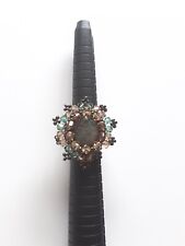 Grosse bague fleur verte perles Swarovski taille 50,5