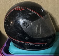 Vintage 80s Bell Sport Helmet Motorsports Black Red Striped Graphic ROUGH!!!