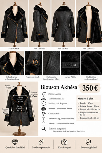 Manteau cuir ageau noir - d',
