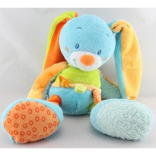 Doudou lapin bleu vert orange