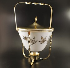 Fire King Oven Ware CHAFING DISH Stand Fred Press Leaves White Glass MCM Vintage