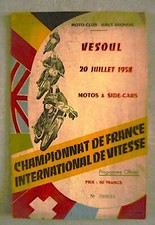 Moto club circuit VESOUL Motos & Side-Cars vitesse internationale programme 1958