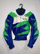 Richa Leather Motorcycle Jacket w/ Armor Size 50 M Blue Green White