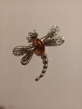 Libellule broche argent 925 et ambre
