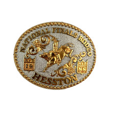 Vintage 1988 NFR Hesston Bronze Silver 6th Ed Metal Belt Buckle Fellows 459/3000