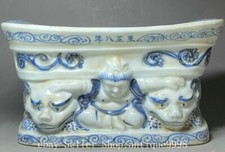 7" Old Chinese Dynasty Blue White Porcelain Dragon Lion Pillow weeping willow