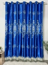 Rideaux Satin Brodé Bleu