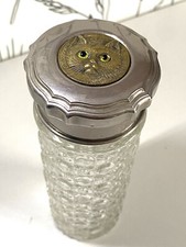 Rare English vanity jar - pot de toilette victorien CHAT . Cristal .Vers 1900
