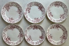 N°1/ 6 ASSIETTES D 23,5 FAIENCE BELGE BFK BOCH FRERES KERAMIS MOSCOU ROSE FLEURS