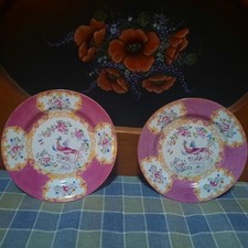 Two Antique Minton Pink Cockatrice plates