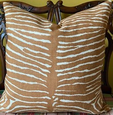 Brunschwig & Fils LE ZEBRE Caramel 100% Linen Custom Pillow Cover Both Sides