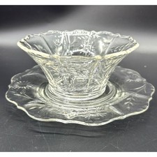 Cambridge Rock crystal 1065 Vintage Clear Mayonnaise Bowl w/ Under Plate