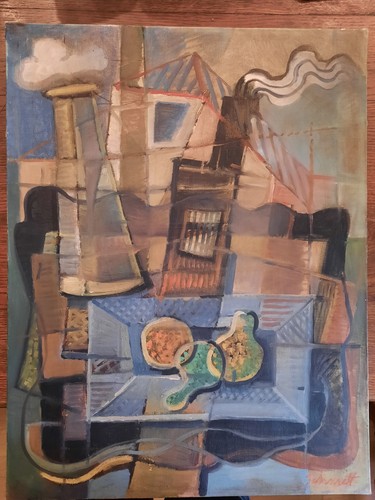 Huile toile tableau cubiste - huile,