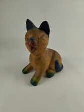 Vintage Very Expressive Polychrome Wood Carved Cat Figure 