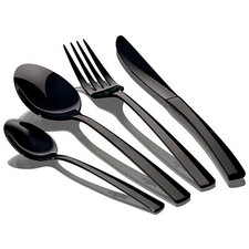 Ménagère Noir 24-Piece Acier Inox. Finition Polie, Set de Couverts 6 Personnes
