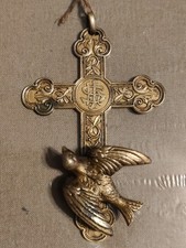 Rare Croix Porte Rameau XIX  Colombe Monogrammé Sacré Cœur De Jésus Napoléon III