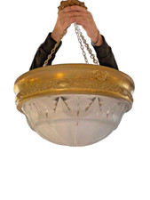 MULLER Frères Lustre ART DECO Suspension Vasque en verre pressé "Nuit Etoilée"