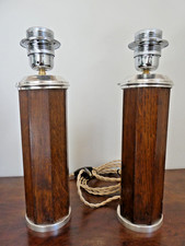 Paire de pieds de lampe art déco en bois et métal argenté