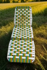 Vtg MCM GREEN Kettler 60s Folding Aluminum Pool Chaise Lounge Webbed Lawn Chair 