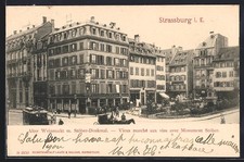 Old postcard Strasbourg, old wine market with monument Stöber 1903 