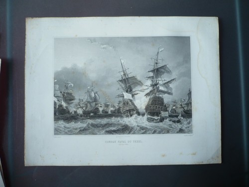 Gravure 1880 combat naval - naval, du