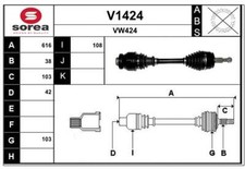 Arbre de transmission SNRA V1424 VW MULTIVAN T5/MULTIVAN T5/TRANSPORTER T5 Camio