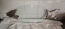 Plat de service poisson vintage en verre et métal argenté 