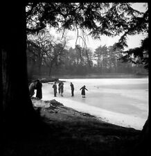 Frozen Lake Ice Skates Group - Old Photo Negative Year. 1950