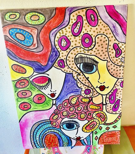 Acrylique art naïf - , portrait