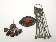 Antique Fibula Brooch Jewelry Lot - Silver - Coral - Stone - Berber Africa