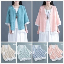 Femme Coton Lin Haut Vintage