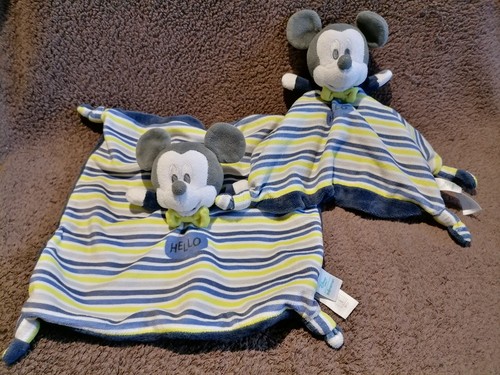Doudou plat mickey bleu rayé - doudou,